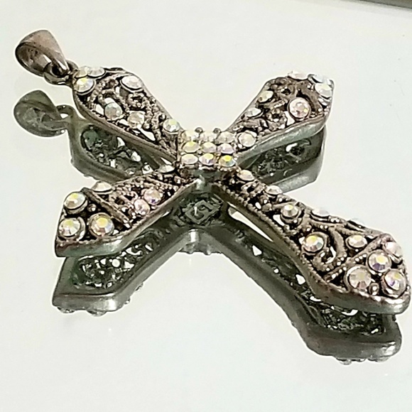 Jewelry - Silver and simulated diamond cross pendant